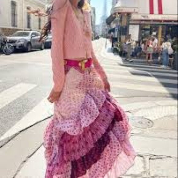 LoveShackFancy Silk Floral Lace Burgundy Leaves Ritchie Maxi Skirt NWT - Picture 9 of 17